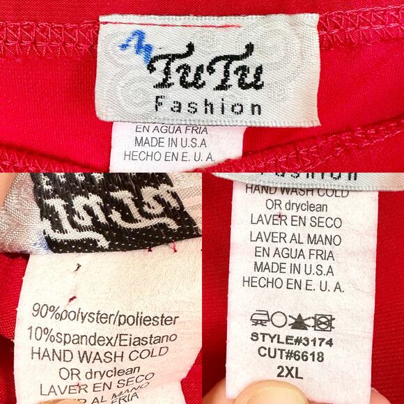 VTG 90s/Y2k Red Hot Chrome Rhinestone Studded Latin Mermaid Tango Midi Skirt 2XL - Picture 10 of 11